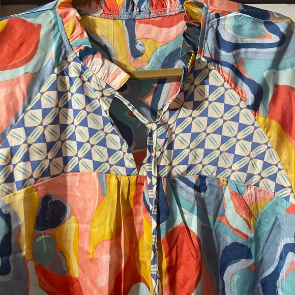 New Arias Satin Mixed Boutique Colorful Patterned Blouse size 1X 🌸🌺🌹BG1 - Picture 5 of 10